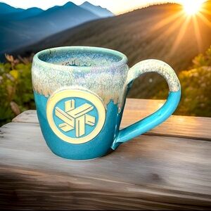 Grey Fox Pottery Northstar Coffee MUG Brown Gray/Blue Drip Ceramic Hand Made